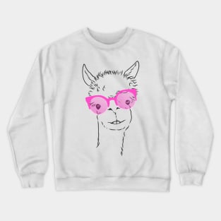 cute llama in fashionable pink glasses Crewneck Sweatshirt